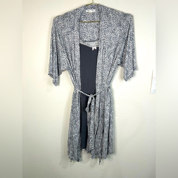 Modern Luxury Carole Hochman Robe Chemise Set S Gray Pink Bow Flaw Read - Picture 2 of 14